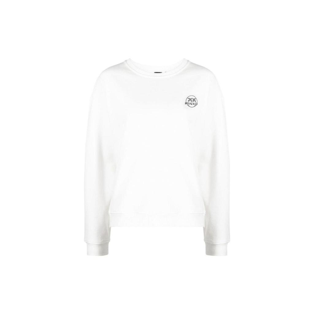 PINKO Solid Color Logo Print Round Neck Pullover Casual Sweatshirt Women sweatshirt White 100352-A0KN-Z07