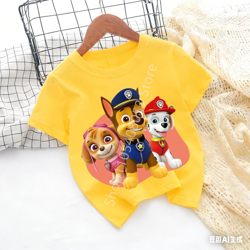 Paw Patrols Baby TShirt Girls Boys Clothes Cartoon Anime Chase Skye Figure Printed Toddler Tops Summer Clothes Gift