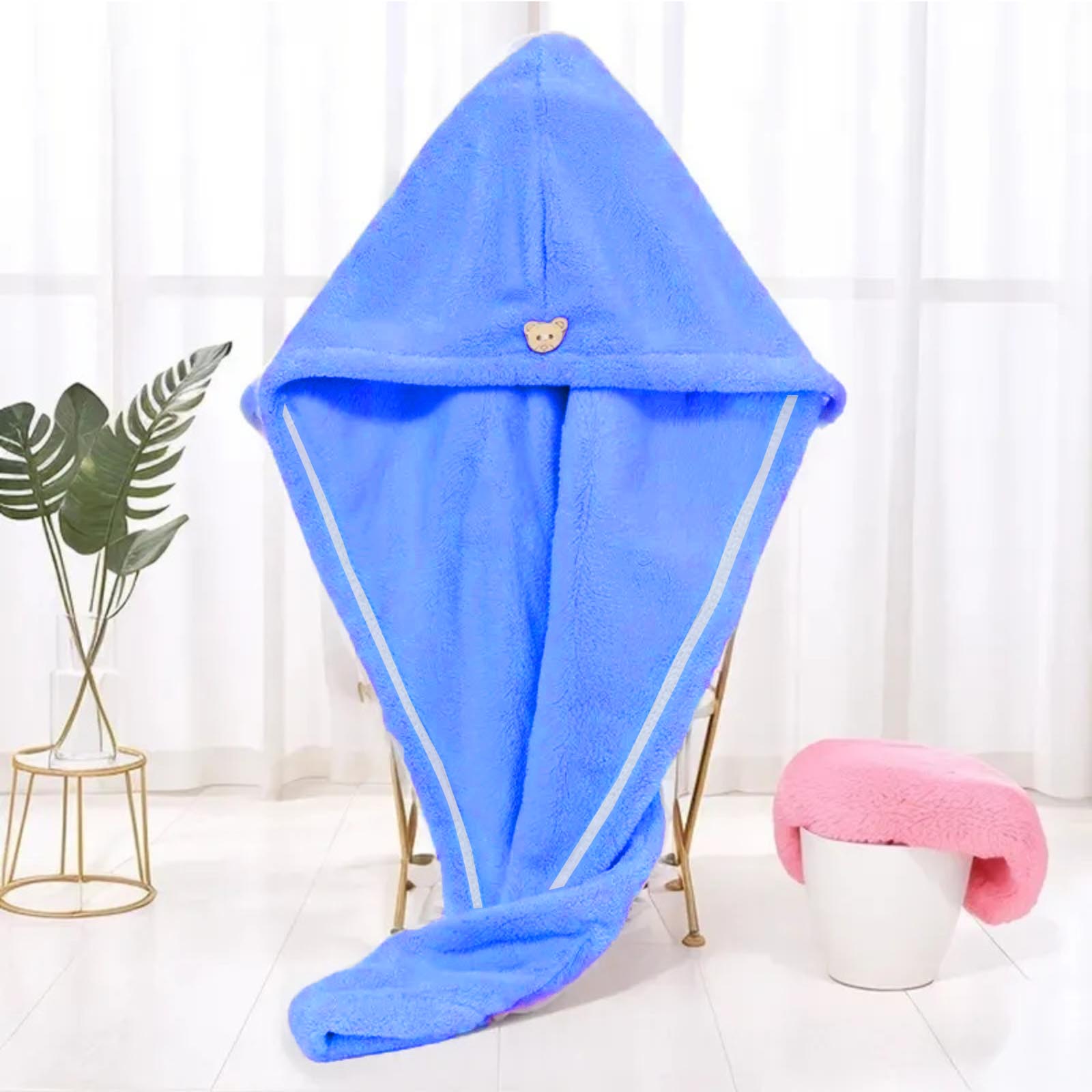 

Absorbent Soft Microfiber Hair Drying Towel with Button and Loop for Secure Fit Lightweight Quick Drying Bath Shower Cap One Size синий