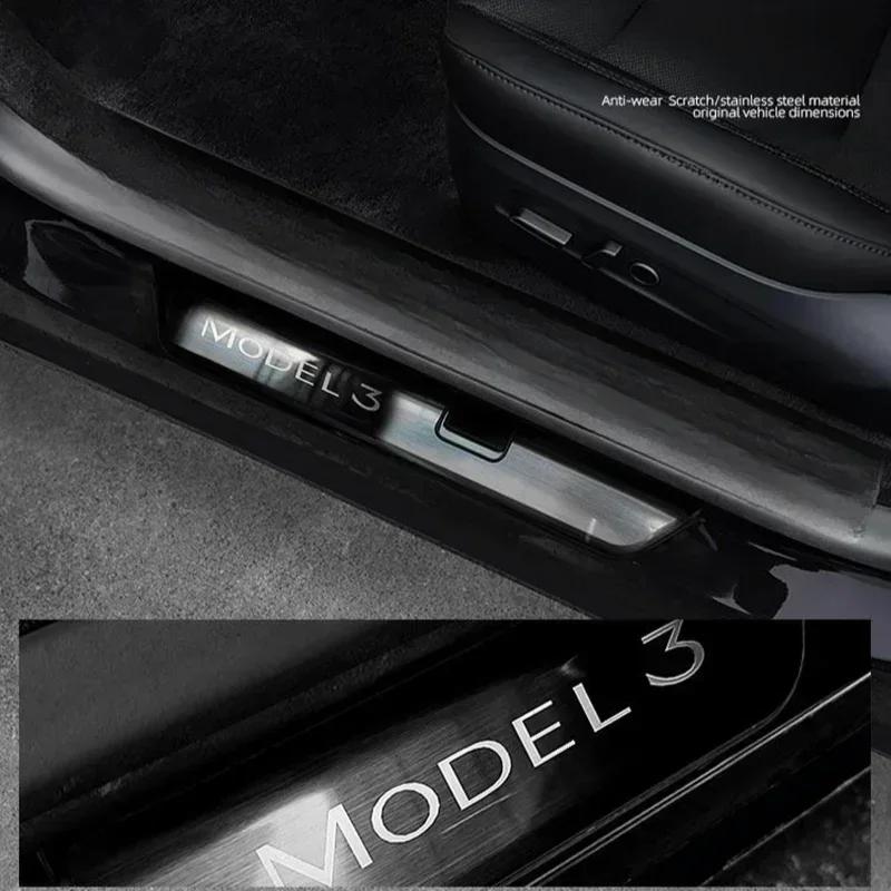 Door Welcome Pedals For 2025 Tesla Model 3 Highland Front and Rear Sill Bars Stampede Prevention Stainless Steel Car Accessories