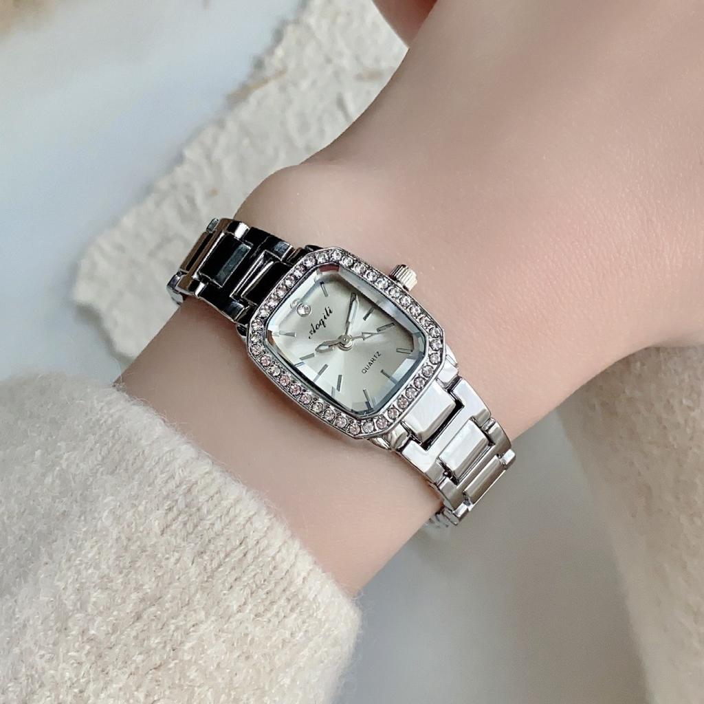 Ceas de damă simplu cu diamante, ceas pătrat, nișă, lux ușor, ceas cu cuarț, ceas brățară