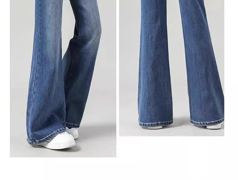Women's High-Waisted Wide-Leg Flared Jeans - Spring 2025, Slimming, Loose-Fit, Non-Cling, Blue
