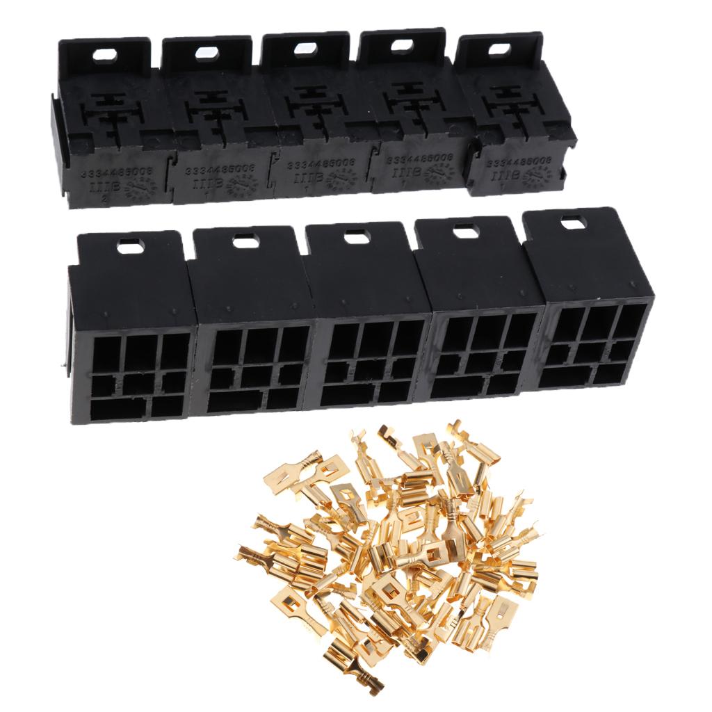 10 Sets 12V/24V 30A-80A Car Relay Holder 5-Pin Connector & Terminals