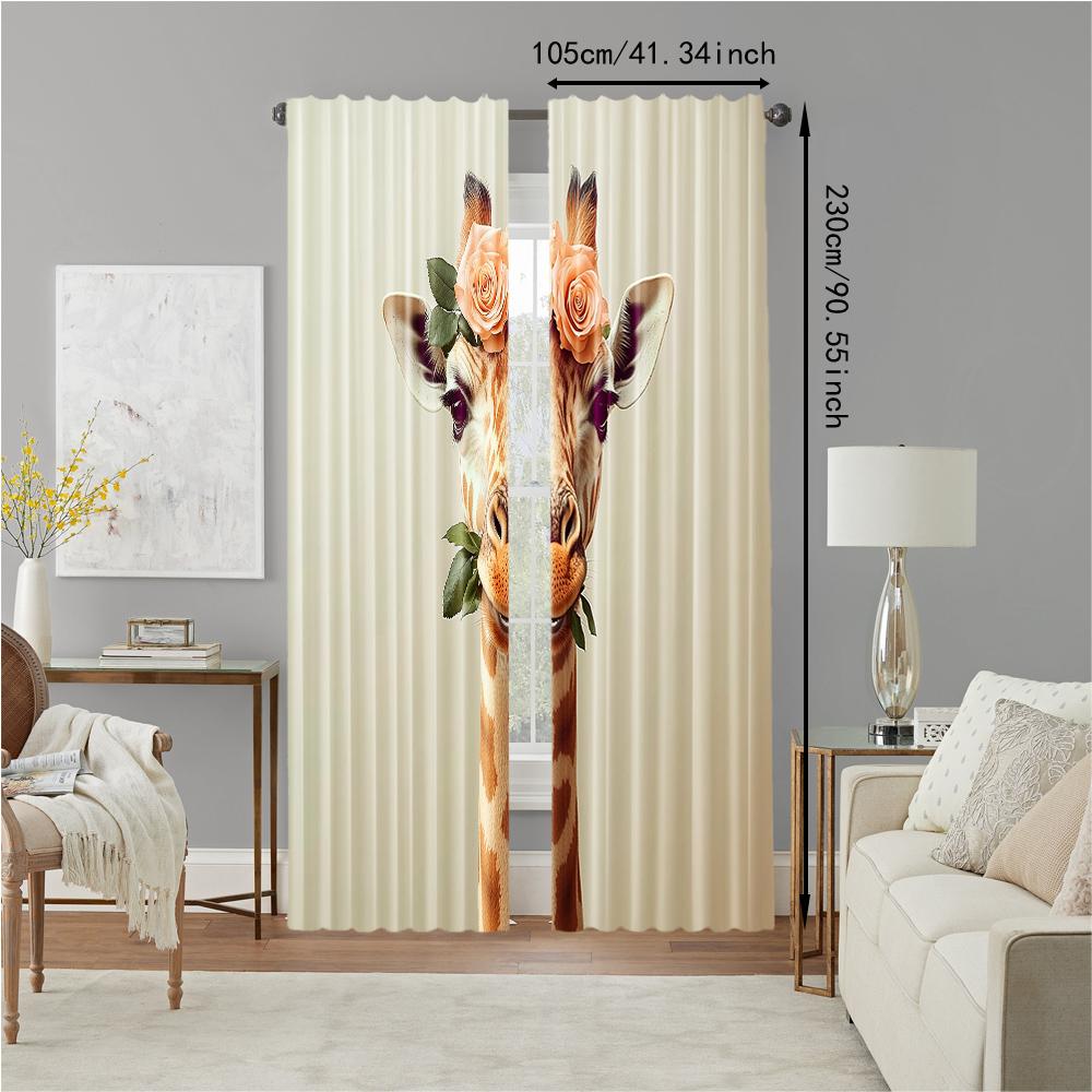 2 Pcs, Versatile Polyester Transparent Curtains for Home Decoration Romantic Giraffe Love for Use In Bedrooms and Living Rooms