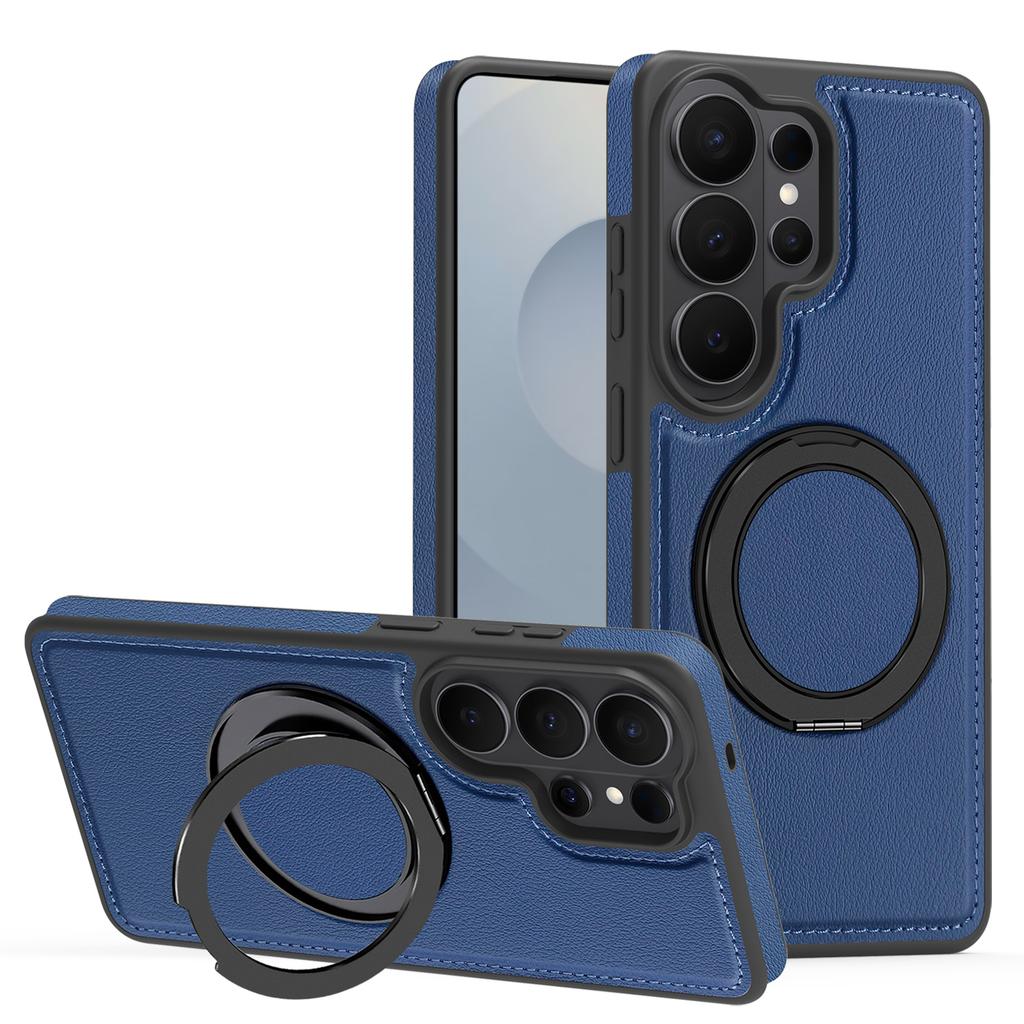 For Samsung Galaxy S26 Ultra Magnetic Case with Ring Kickstand PU Leather Back Cover