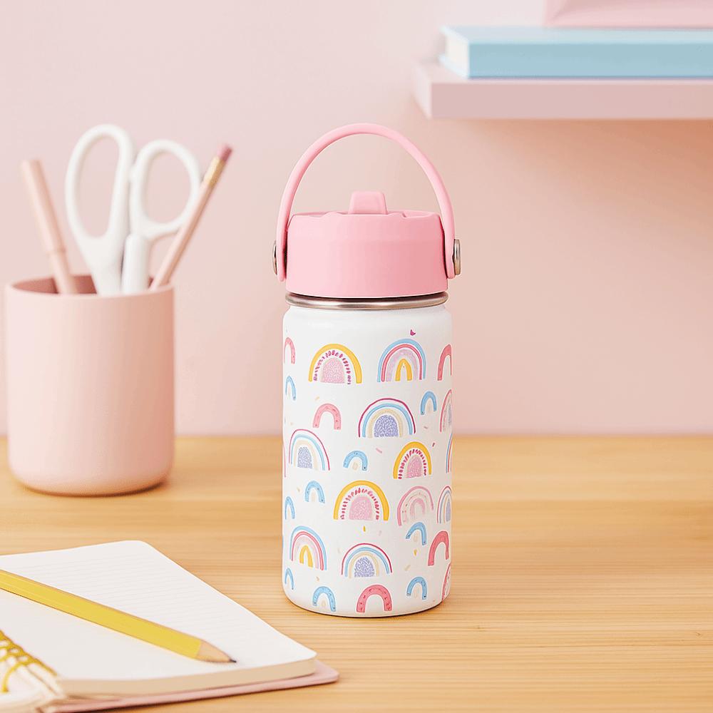 Straw Cup Cartoon Handheld Kettle Fashionable Stainless Steel Vacuum Cup Leak-Proof Insulated Water Bottle School Use