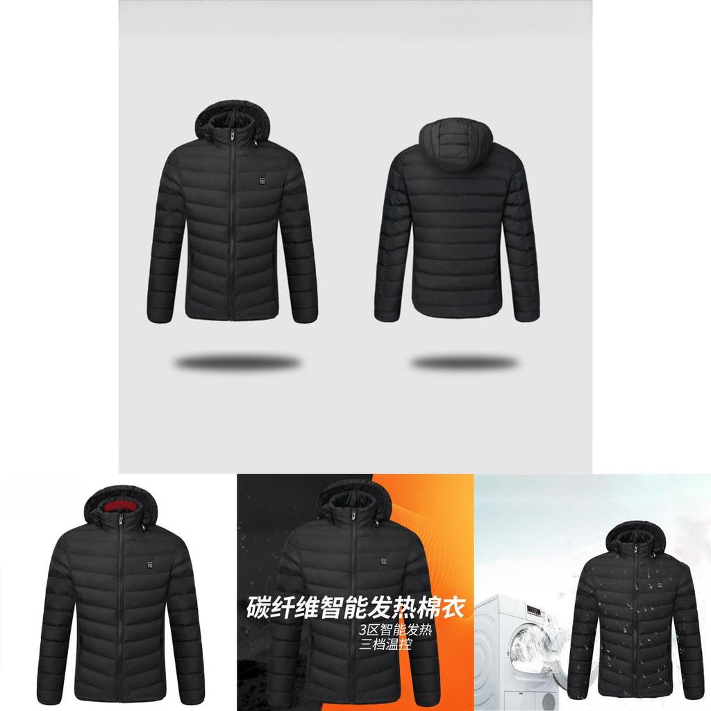 Luxurious Usb Heated Warm Back Cervical Spine Hooded Winter Jacket For Motorcycle Skiing