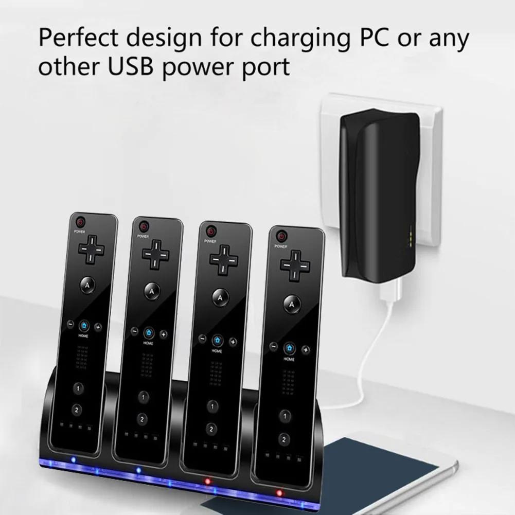 4 Ports Charging Stand Dock Station for Wii Game Console Without Battery Game Controller Charger with LED Indicator for Wii
