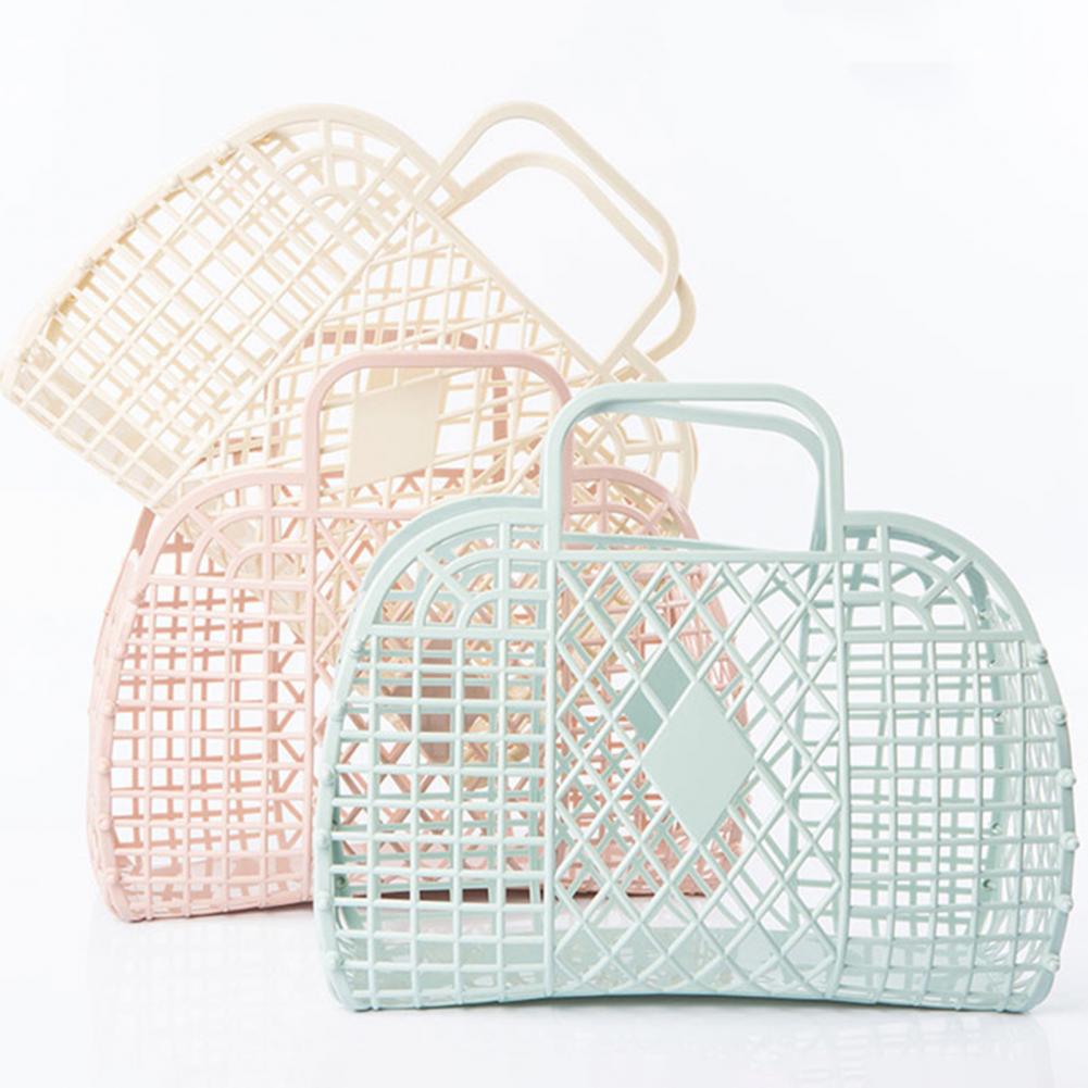 2Pcs Summer Jelly Bag Storage Basket Beach Basket Sundries Vegetable Basket Hollow Jelly Bag Girl Handbag Jelly Beach Tote Bags