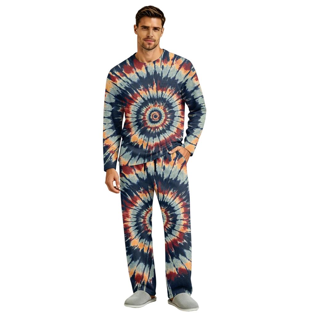 Men's Long Sleeve Pajama Set with Button Crotch and Elastic Drawstring Waist for Home Comfort