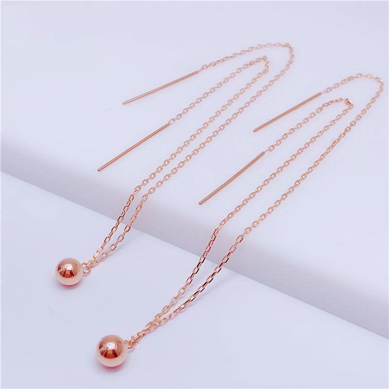 Exquisite Russian Purple Gold Round Bead Long Earrings, Simple Fashion Temperament Versatile Korean Version Of Rose Gold-Plated Earrings