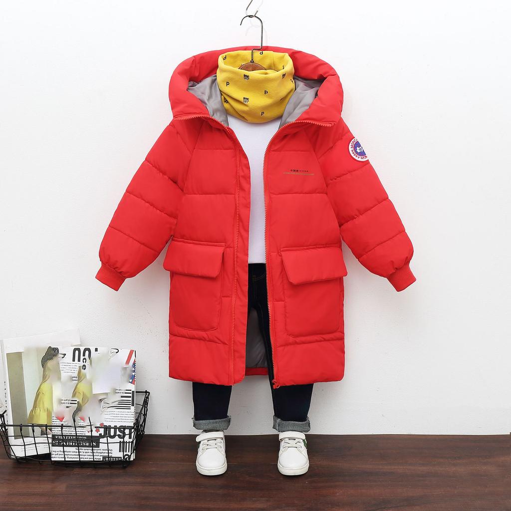 Autumn Winter Children's Coat Boys Jacket Solid Color Long Style Keep Warm Hooded Coat for Kids