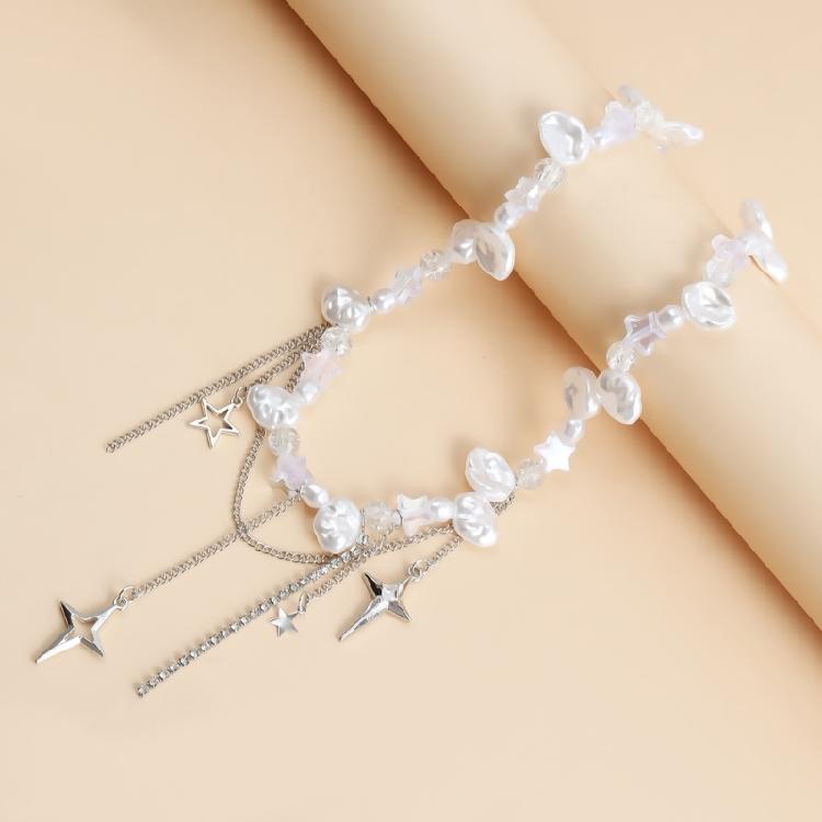 Auffällige Perlenkette Stern-Halskette Mädchen Einfacher Imitationsperlen-Choker