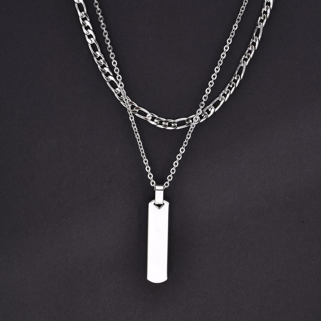 2pcs Vertical Layer Necklaces for Men Boys,Wateproof Stainless Steel Cuban Chain Collar,Stylish Men's Sweater Chain