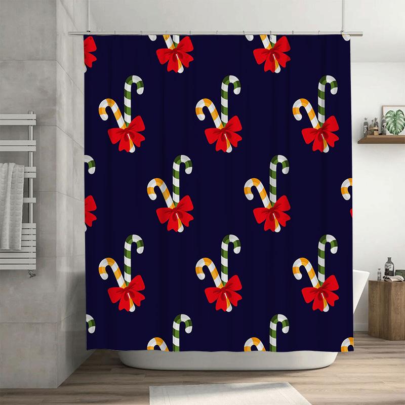 TU Candy Cane Christmas Shower Curtain Festive Holiday Patterned Fabric Decor Waterproof Bathroom Set 90x180cm35x71in