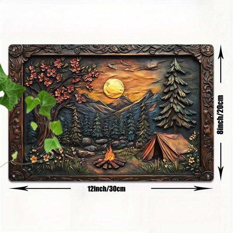 

2d Flat 30*20cm, Rustic Wooden Wall Art, Tent and Bonfire in The Woods Wooden Sign, Durable, Easy To Hang Decor for Home, Office, or Garage. 30*20cm