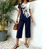 Yousheng Women's Casual 2 Piece Sets Short Sleeve Crew Neck Top And Cropped Pants Sets Summer Floral Lounge Outfits