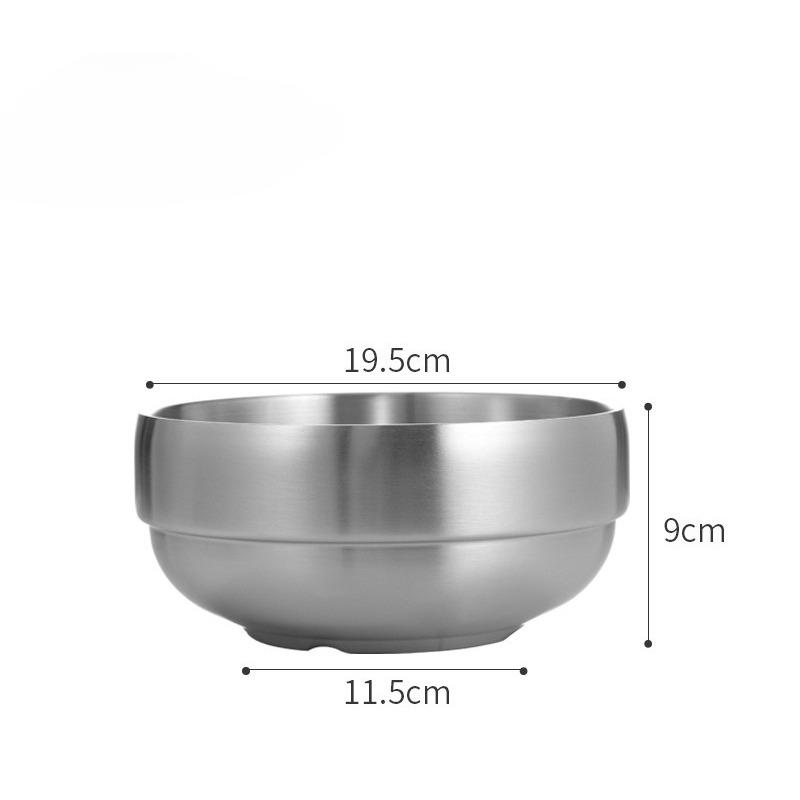 Stainless Steel Bowl Double Layer Thickened Large Capacity Noodle Bowl for Cold Noodles Ramen Mixing Rice Soup Bowl