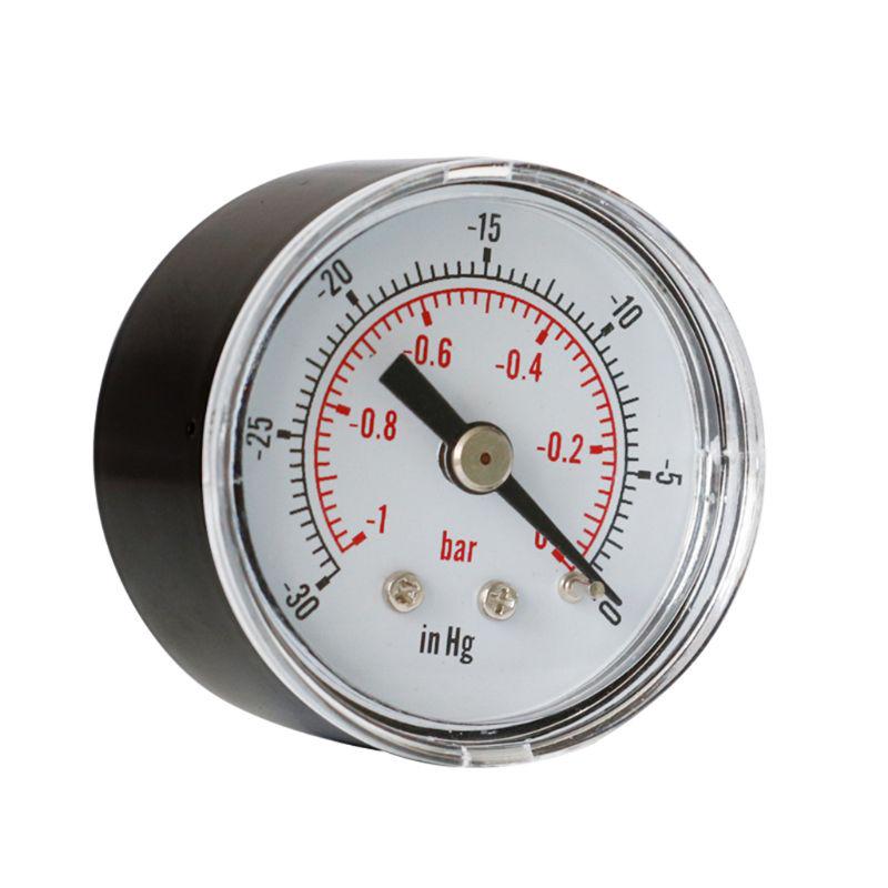 Round Pressure Gauge Metal for Case 0/30" & 0/-1 Bar 1/8" BSPT Back Mount Brass Internal Fitting Used for Oil Water
