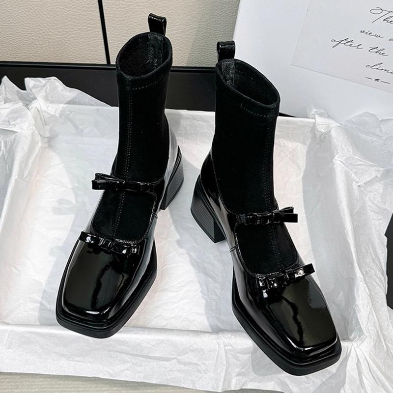 Bow High Heels Women's Boots Elegant Designer Chunky Shoes  Fashion New Pumps Chelsea Boots Winter Luxury Dress Mujer Botas