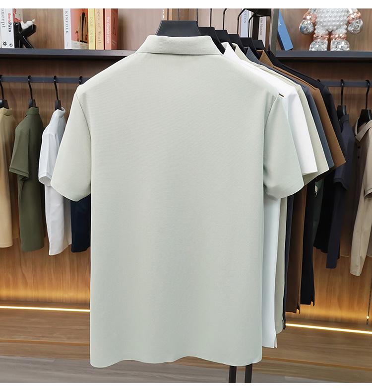 Jin An Men's Seamless Short-Sleeve Spliced Polo Shirt with Half-Zip and Split Hem