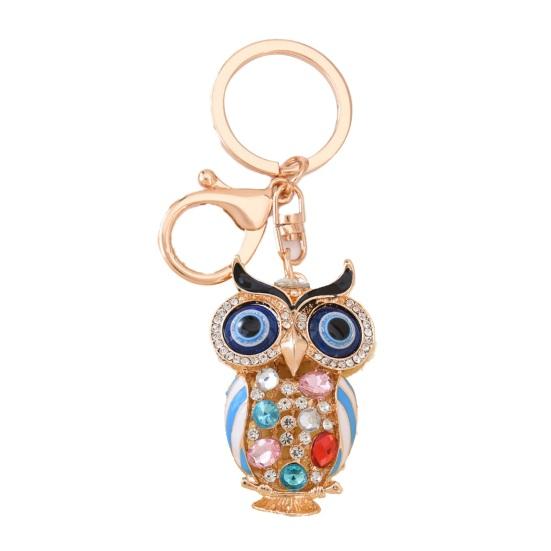 Owl Keychain with Enamel Accents Sparkling Rhinestone Car Key Ring for Women Wisdom Symbol Pendant for Bags Keys
