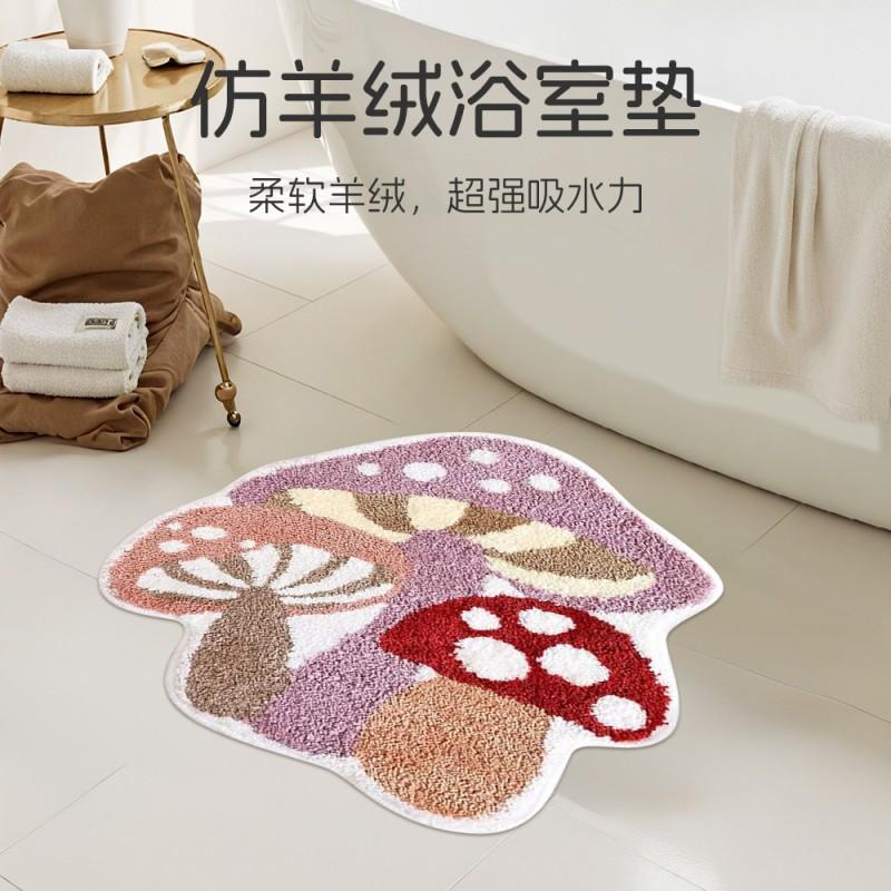 Imitation Cashmere Doormat Non Slip Absorbent Floor Mat Bedroom Bathroom Mushroom Plush Rug