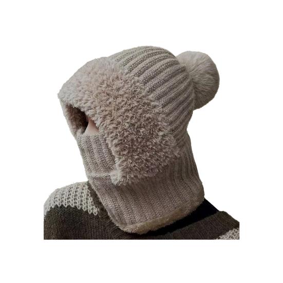Hut mit flexiblem, verstellbarem Gesichtsschutz, einfarbig, mit Plüschball-Dekor, verdicktes Fleece