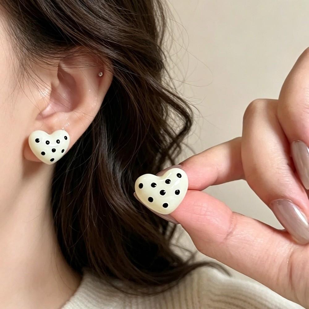 Polka Dot Heart Dot Stud Earrings Colorful Stud Earrings Elegant Heart Earrings Women