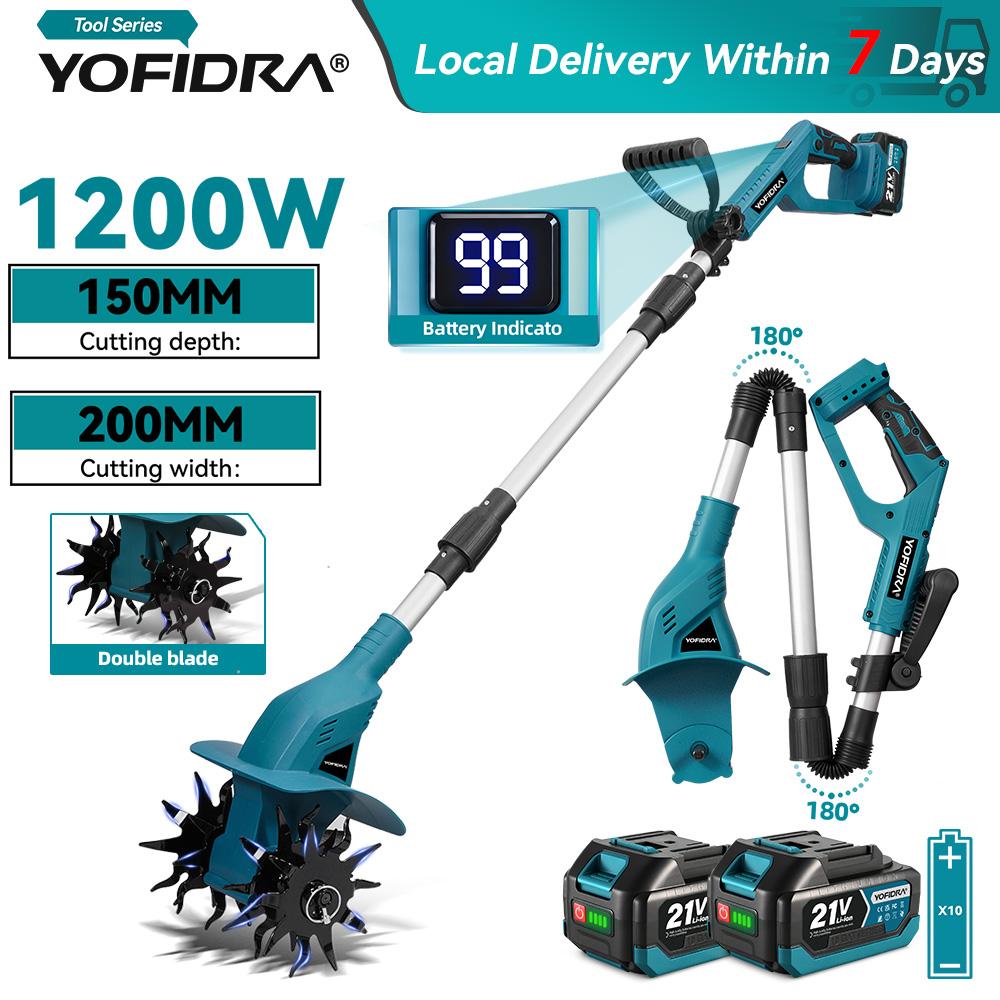 Yofidra 1200W Electric Scarifier Electric Garden Tiller Garden Cultivator Rototiller Lawn Mower Tool For Makita 21V Battery Pin