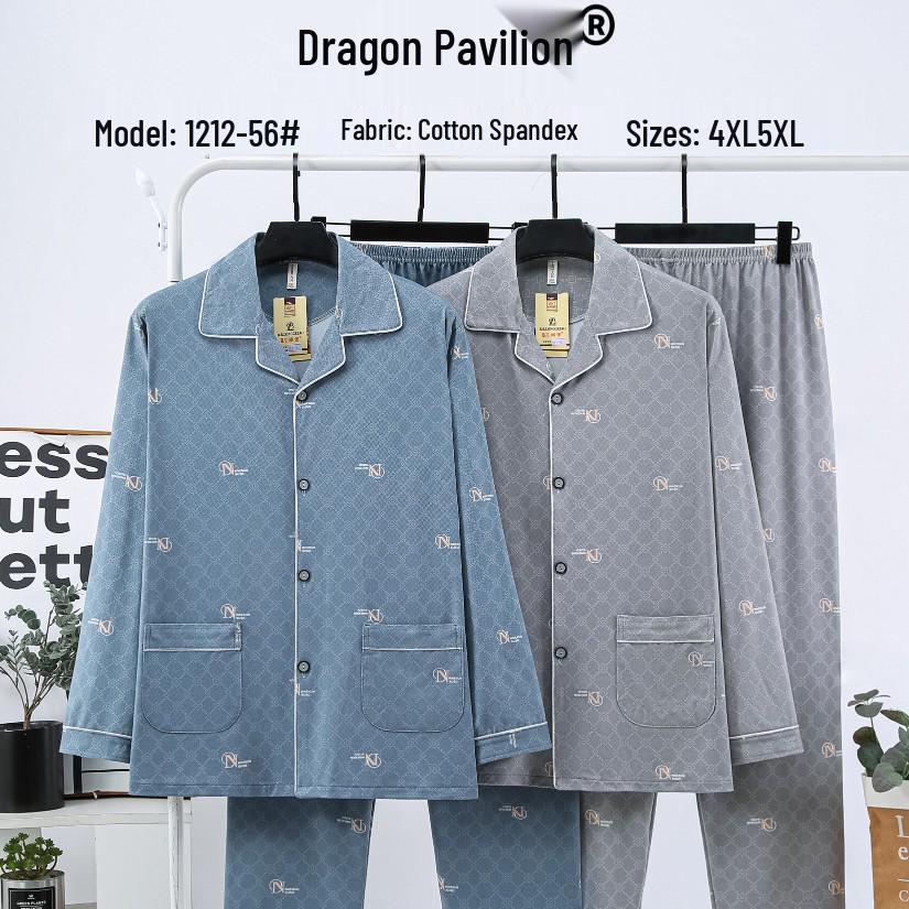 

Dragon Pavilion Four Seasons Men s Pajama Set: Turn-Down Collar, Long Sleeve, Imitation Cotton Lycra, Loose-Fit. XXXXL