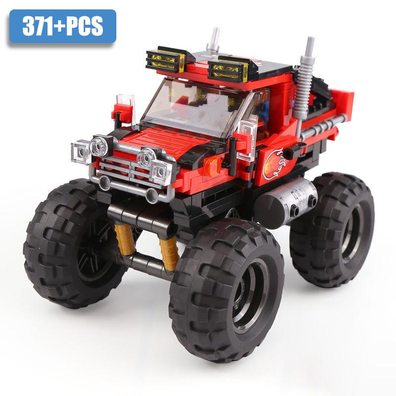 Techniczny Miejski Pojazd Terenowy Ciężarówka do Transportu Jeepów Samochód ATV Model Klocki MOC Monster Trucks Cegły Zabawki Dla Dzieci