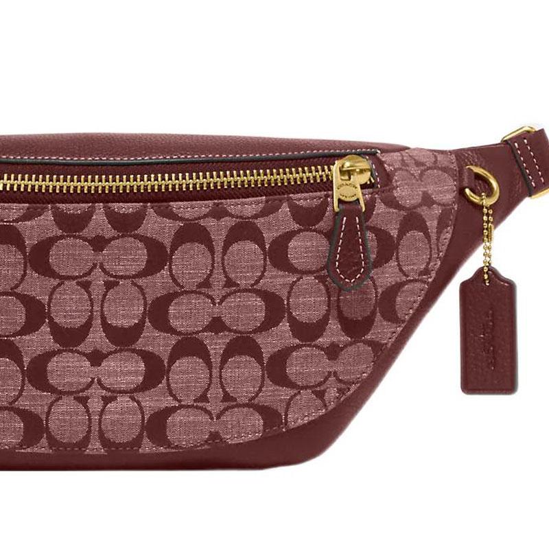 Coach 33 Classic Monogram Zipper Closure Fabric And Leather Shoulder Bag Women Shoulder Bag Burgundy CG994-B4WN