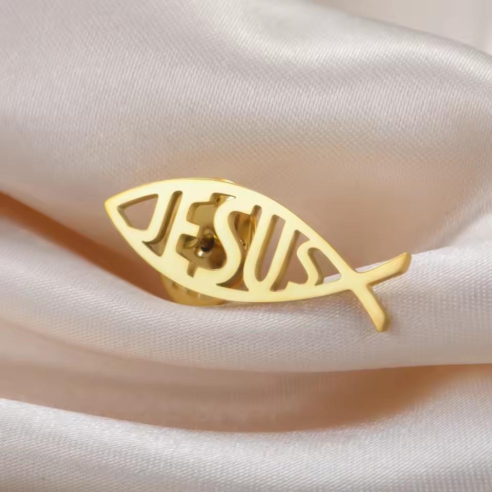 Cazador Jesus Fish Rings for Women Men Stainless Steel Christian Symbol Jewelry Finger Rings Amulet Birthday Anniversary Gift