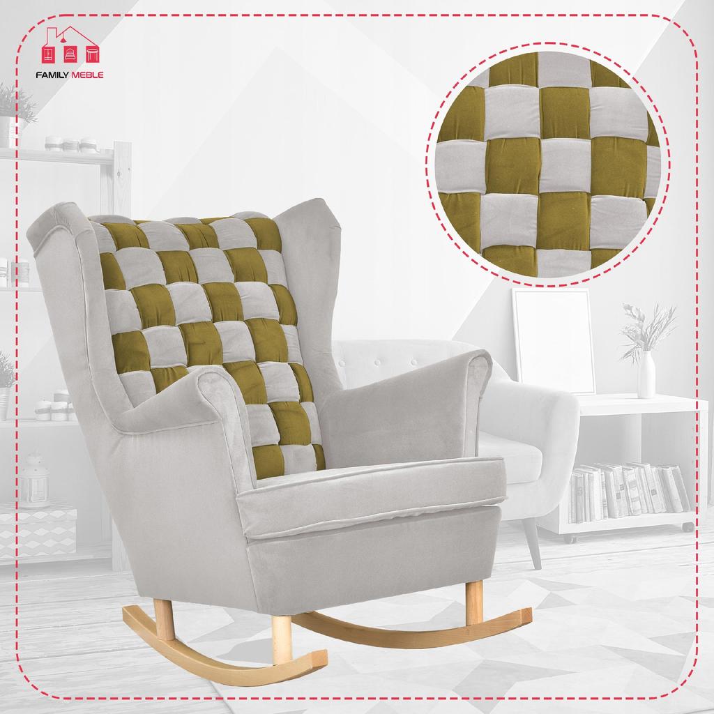 Carol Duo Family Furniture Wingback Rocking Chair Gray Green Checkered Olive