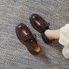 Small Leather Shoes Women's 2025 Spring Lace-up Retro British Style Round Head Thick Heel Single Shoes High-end Polished Loafers