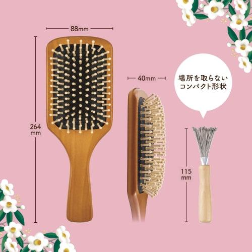 Kaiji Himetsubaki Paddle Brush + Hairbrush Cleaning Brush Set Hairbrush Scalp Massage Wooden Wooden Comb Beautiful Hair Care Women's Brown Hair Remove