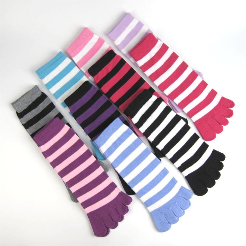 Soft Cozy Full Toe Socks Cotton Colorful Stripe Socks Fashion Toe Separated Socks 1Pairs-Color Random