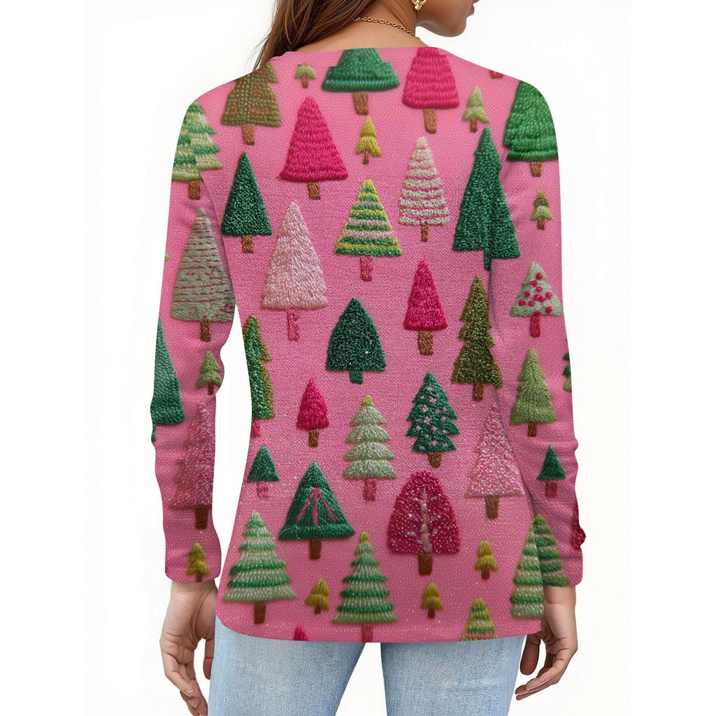 Dámská móda Ležérní H Potisk V-výstřih Dlouhý rukáv Ozdobné knoflíky Tričko Topy