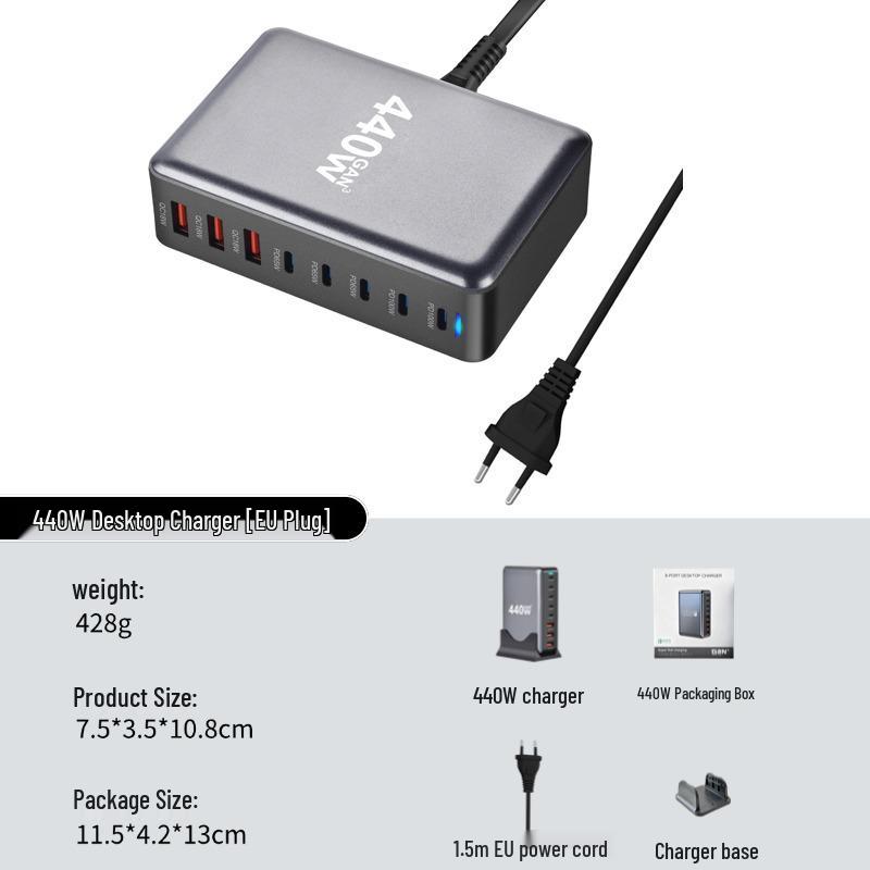 

Gallium Nitride 440W Multi-port Desktop Charging Station: 5A Super Fast Charge Charger