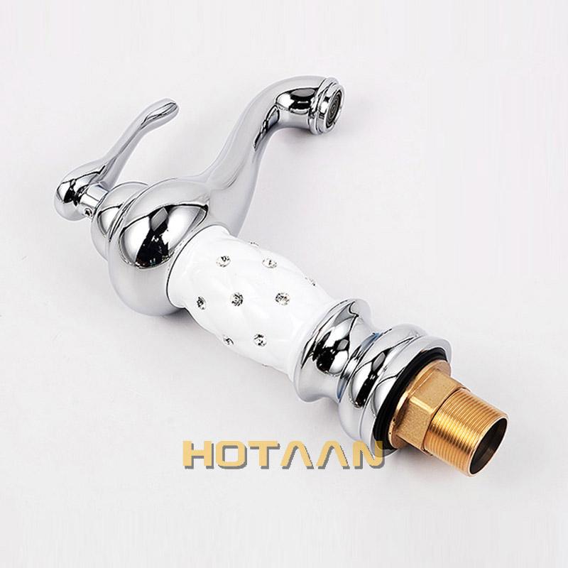 Hotaan Basin Faucet Water Taps Brass Bathroom Sink Faucet Solid White Cold and Hot Water Single Handle Water Sink Tap Mixer