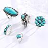Juego de 5 Anillos Color Plata Retro Envejecido Anillos para el Dedo con Turquesa de Imitación Estilo Bohemio Versátil Apilable Joyería para el Dedo Regalo