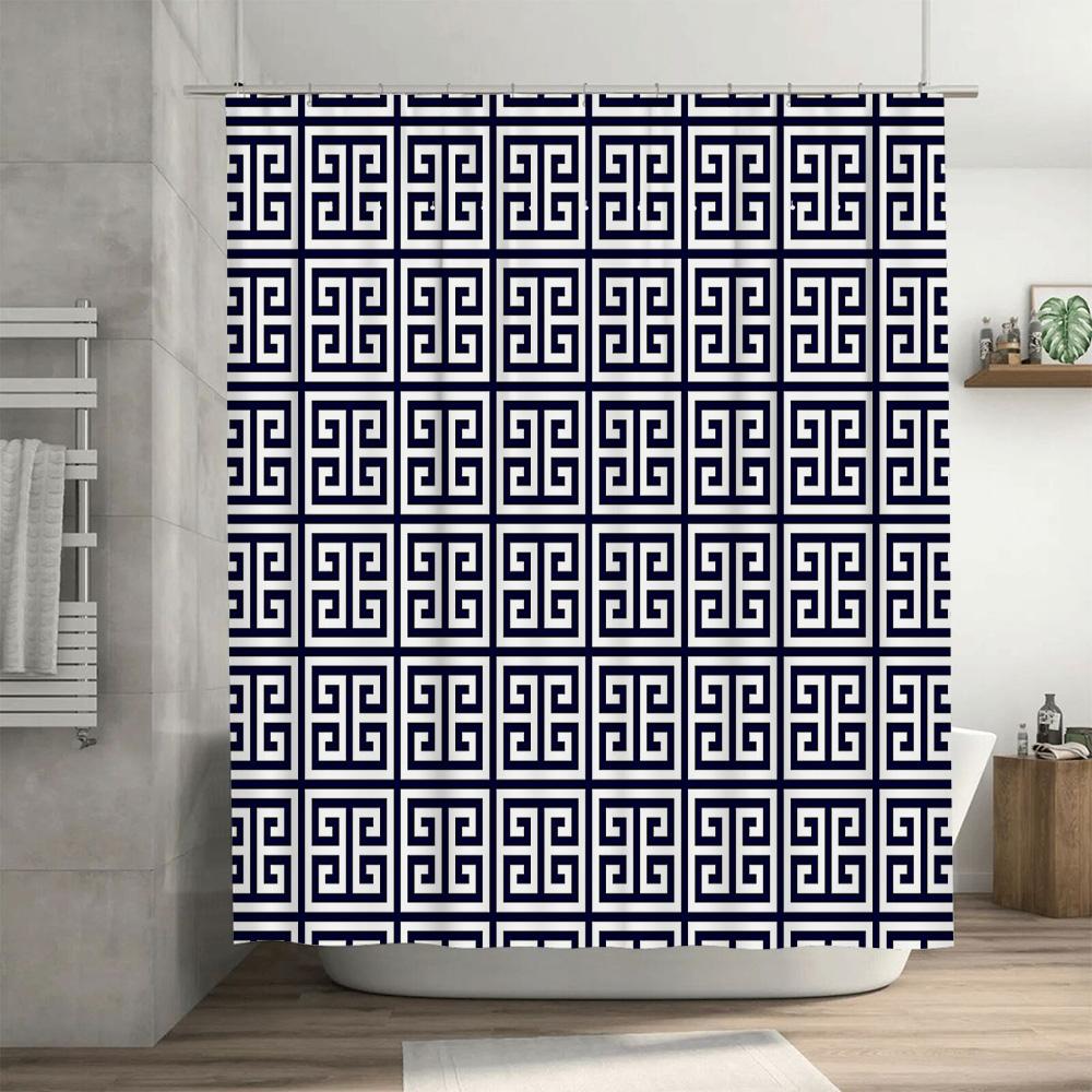 Geometric Pattern Shower Curtain Abstract Black and White Bathroom Decor Modern Waterproof Fabric Liner Washable Home Textile