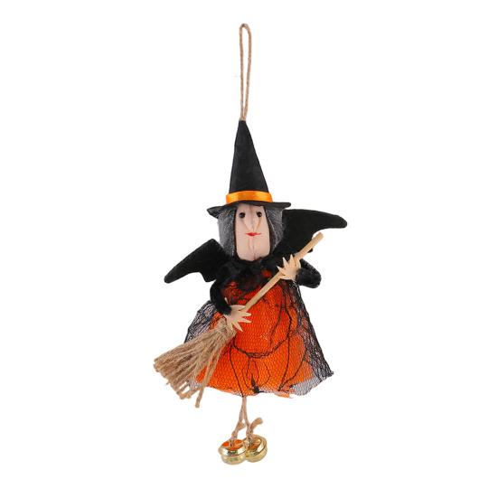 Halloween Hanging Witch Decoration, Small Flying Witch Bell Ornament with Broom And Tutu Skirt for Outdoor Indoor Fireplace, Window Decorr