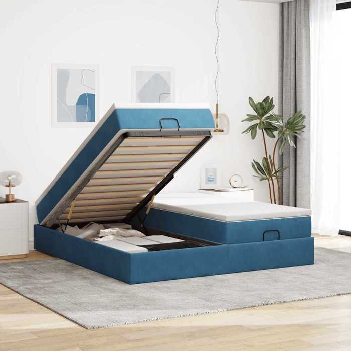 Maison Exclusive - Cadre de lit ottoman avec matelas bleu foncé 180x200 cm velours