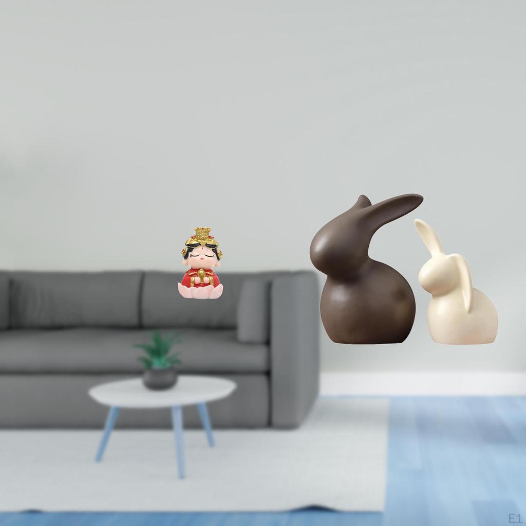 Porcelain Bunny Figurine Mother Statue Collectible Sculpture Tabletop Ornament for Fireplace Bedroom