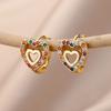 Hollow Zircon Heart Earrings For Women Stainless Steel Geometric Heart Shaped Earring Luxury Wedding Couple Jewelry Gift