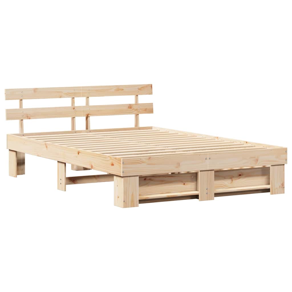 Bed Frame with Headboard Brown 150 X 200 Cm Solid Pine Wood