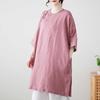 Real shot spring and summer new cotton and linen ethnic style retro buckle medium and long shirt women