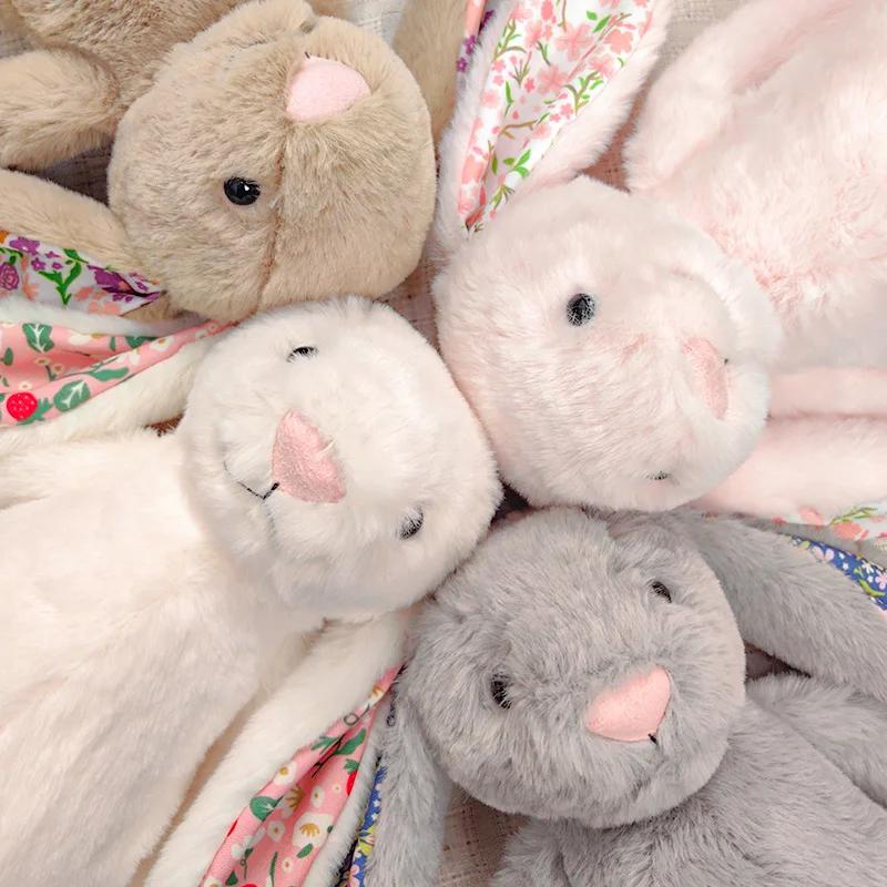 Soft Fluffy Easter Rabbit Plush Toy Cute Long Ears Rabbit Plushies Stuffed Floral Bunny Animal Doll Home Decor Gifts Girl